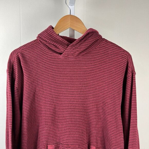 Airwalk Hooded Hoodie Top‎ Womens Large Thermal Waffle Knit Red Black Stripe - Picture 2 of 7